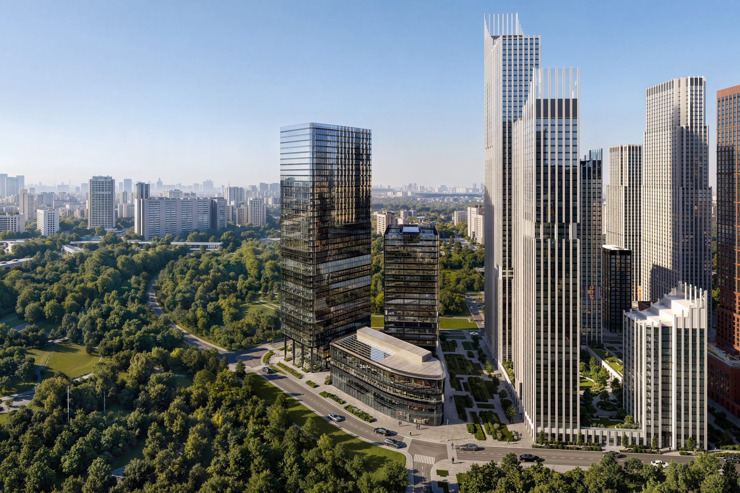Аэросъёмка бизнес-центра СЕТ рядом с долиной реки Сетунь